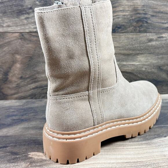 NEW Splendid Adria 7M Suede Taupe Lug Sole Mid Calf Boots Booties - Picture 8 of 11